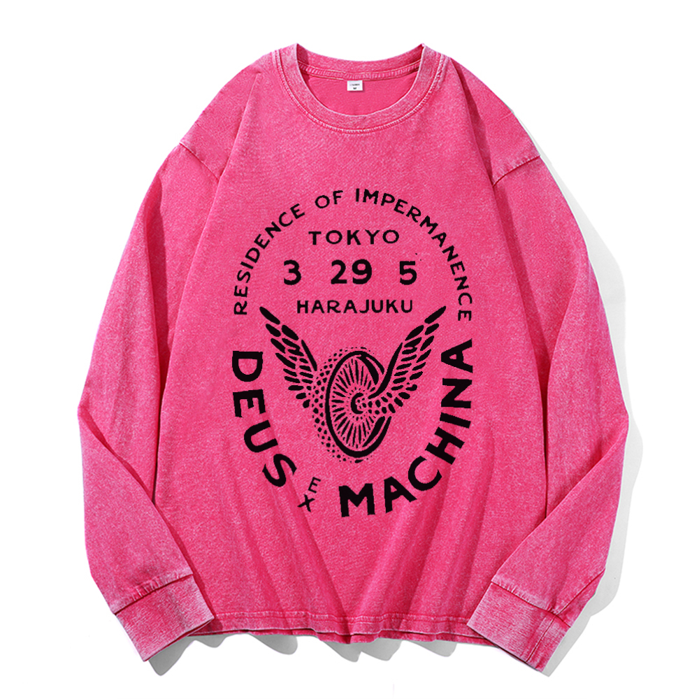 Vintage Cotton Wash Crewneck Long-Sleeve T-Shirt