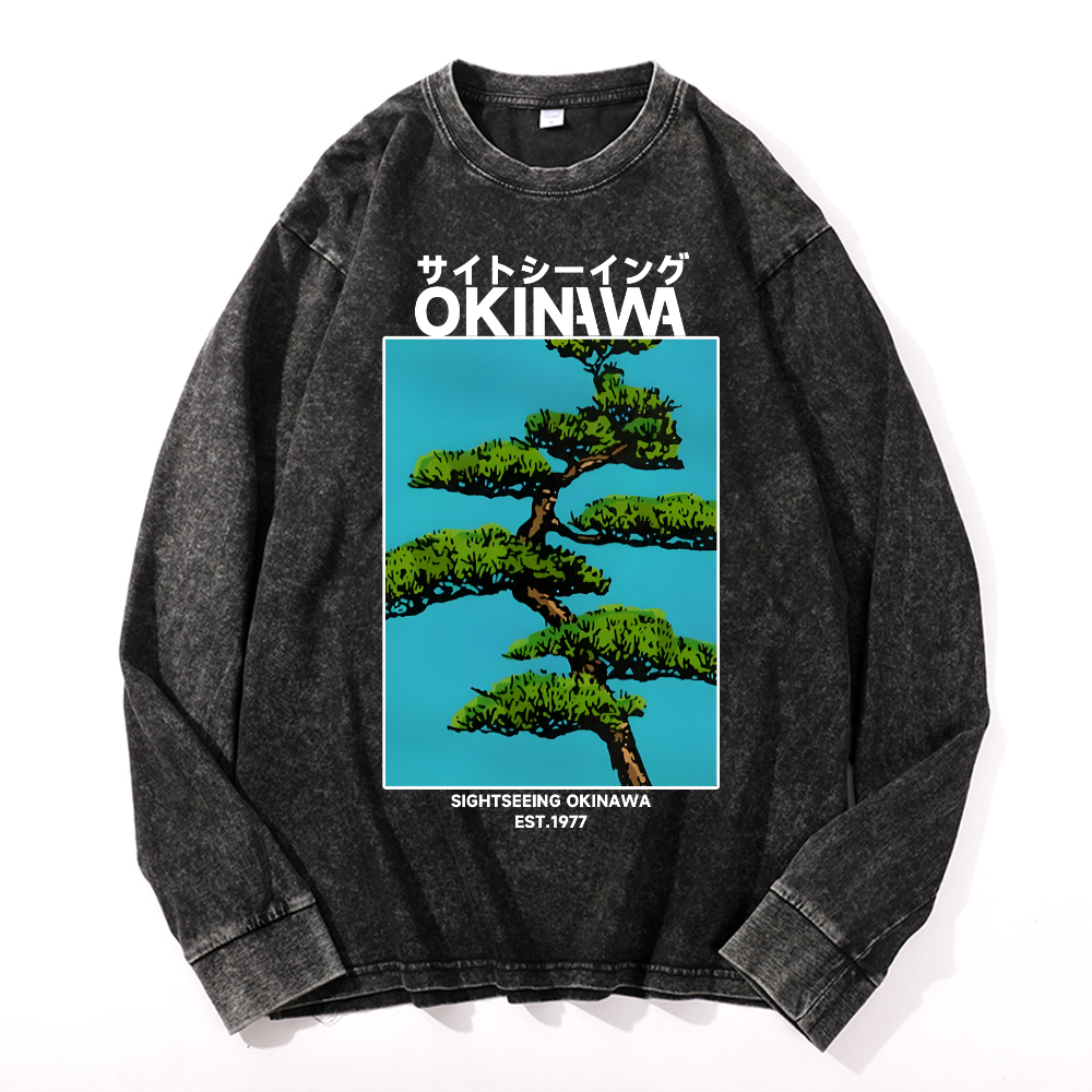 Okinawa Vintage Cotton Wash Crewneck Long-Sleeve T-Shirt