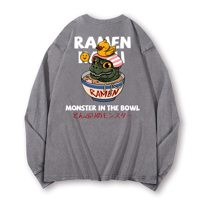 Ramen Kaiju Vintage Washed Cotton Back Art Long-sleeve T-shirt