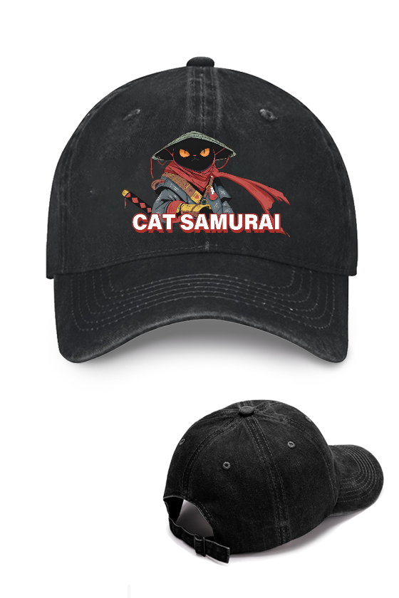 Cat Samurai Vintage Cotton Cap