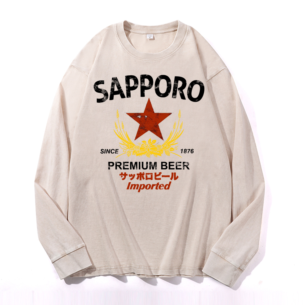 Sapporo Beer Vintage Cotton Wash Long-sleeve T-shirt