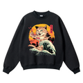 Cat Sushi Great Wave Vintage Cotton Blend Crewneck Sweatshirt