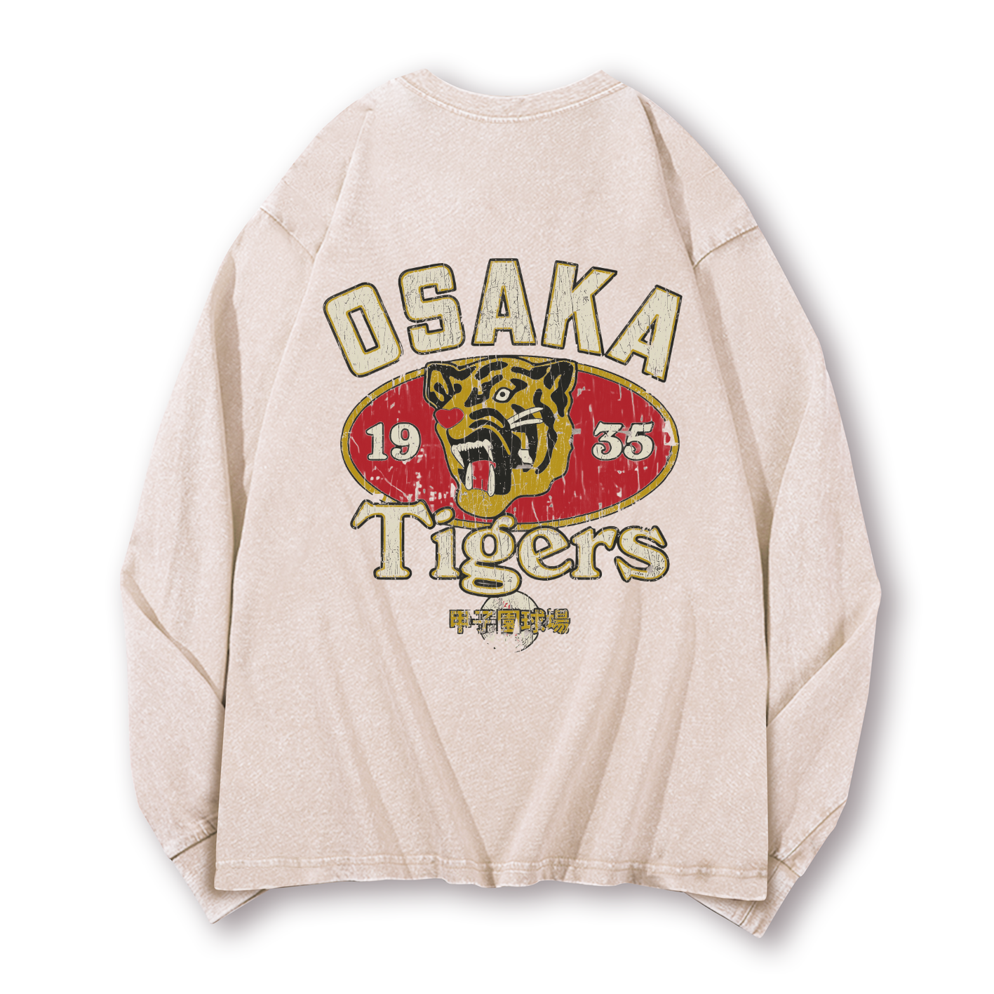Ukiyoe Jaws Shark Vintage Washed Cotton Back Art Long-sleeve T-shirt