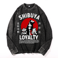 Shibuya Hachiko Vintage Cotton Wash Crewneck Long-Sleeve T-Shirt