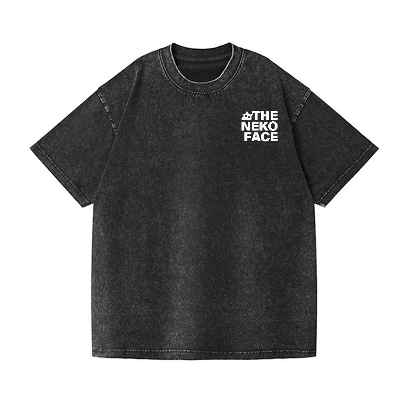 The Neko Face Vintage Wash Japanese Design Back Art T-Shirt