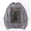 Yayoi Kusama Cat Vintage Cotton Wash Crewneck Long-Sleeve T-Shirt
