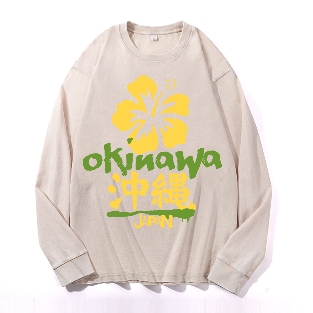 Okinawa Japan Vintage Cotton Wash Crewneck Long-Sleeve T-Shirt