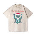 Christmas Octopus Vintage Wash Japanese Design T-Shirt