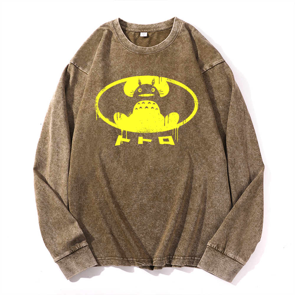 Ghibli Totoro Batman Vintage Cotton Wash Long-sleeve T-shirt