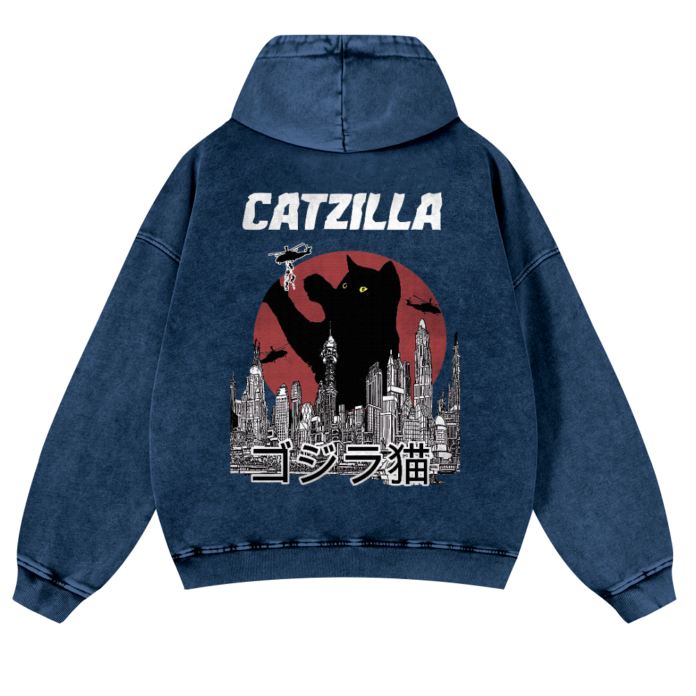 Catzilla Cat Kaiju Vintage Washed Cotton Back Art Hoodie