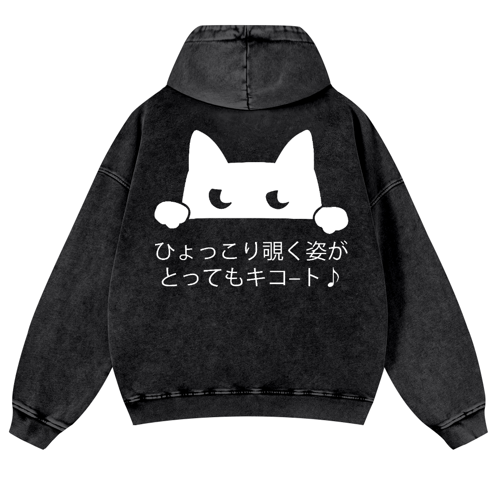 Cat Vintage Washed Cotton Back Art Hoodie
