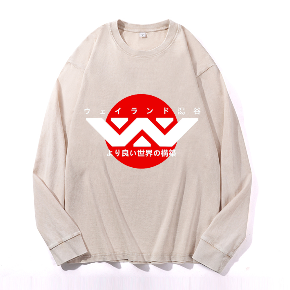 Vintage Cotton Wash Crewneck Long-Sleeve T-Shirt