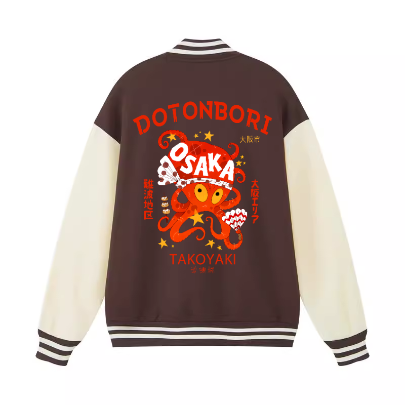 Osaka Dotonbori Octopus Vintage Cotton Varsity Jacket