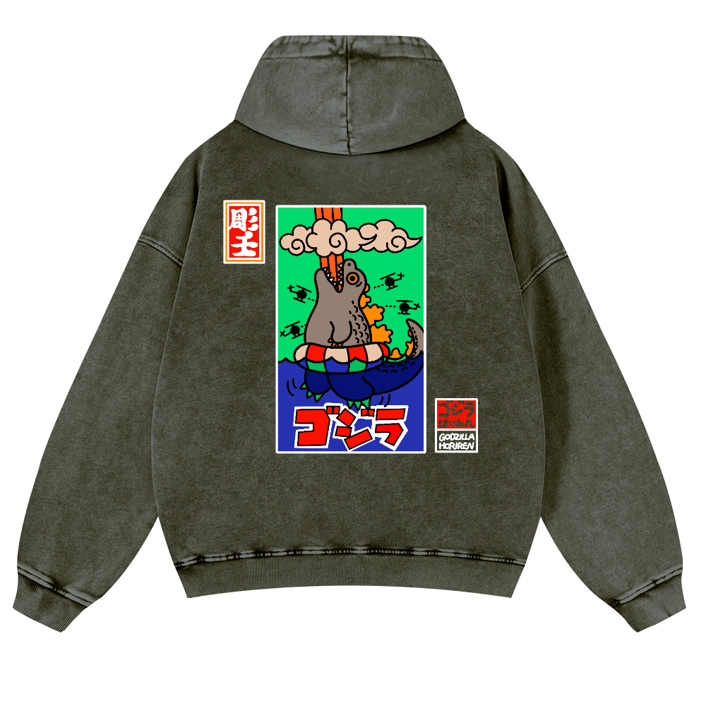 Kaiju Vintage Washed Cotton Back Art Hoodie