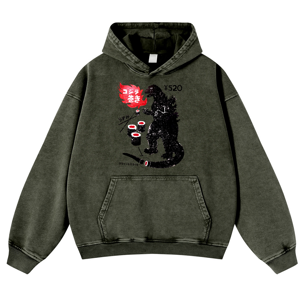 Sushi Kaiju Vintage Washed Thick Cotton Hoodie