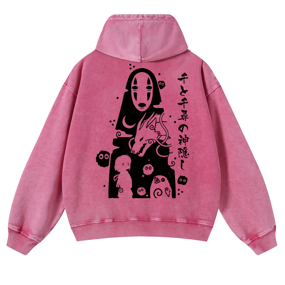 Ghibli No Face Kaonashi Vintage Washed Cotton Back Art Hoodie