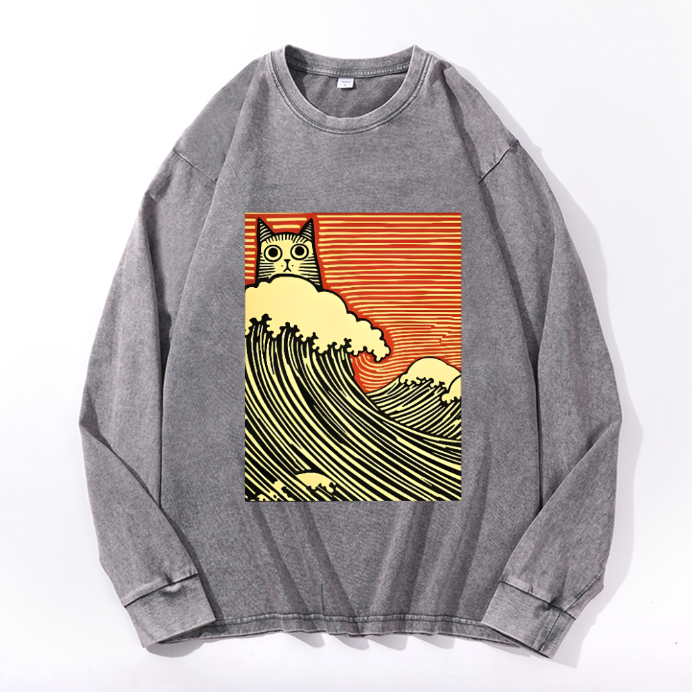 Vintage Cotton Wash Crewneck Long-Sleeve T-Shirt