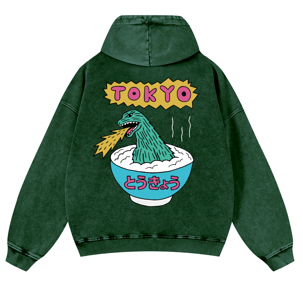 Kaiju The Monster Rice of Tokyo Vintage Washed Cotton Back Art Hoodie