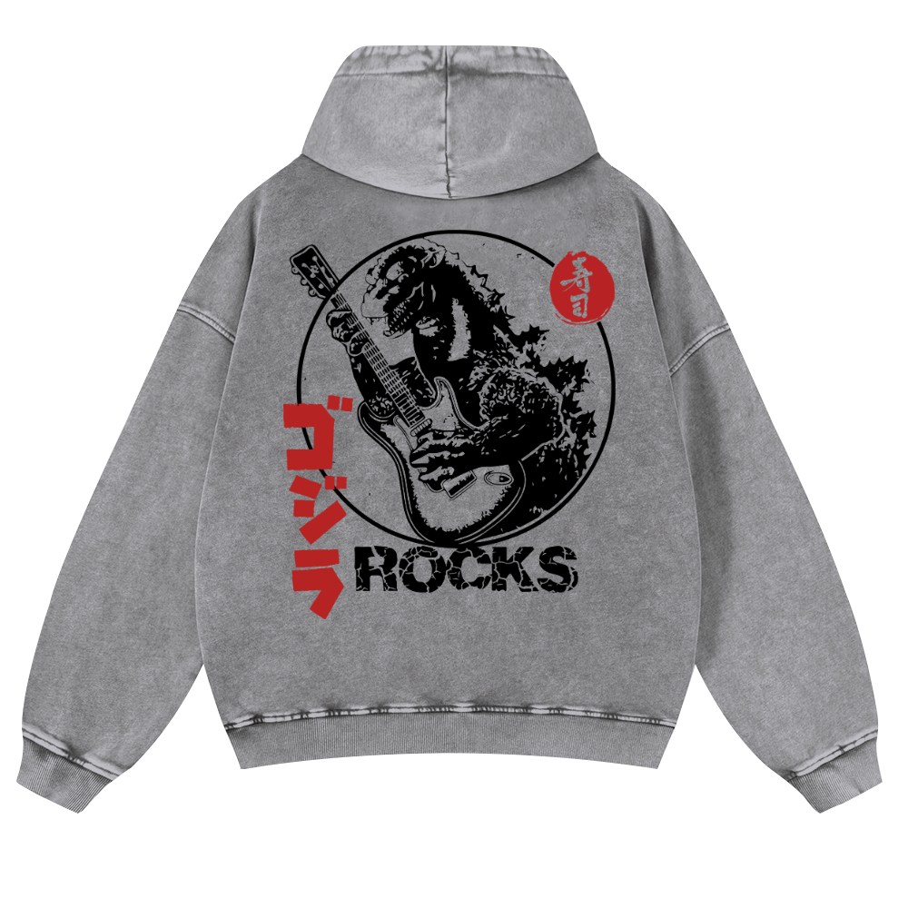 Rock Kaiju Vintage Washed Cotton Back Art Hoodie