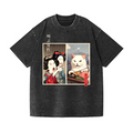 Women Yelling Cats Vintage Wash Japanese Design T-Shirt