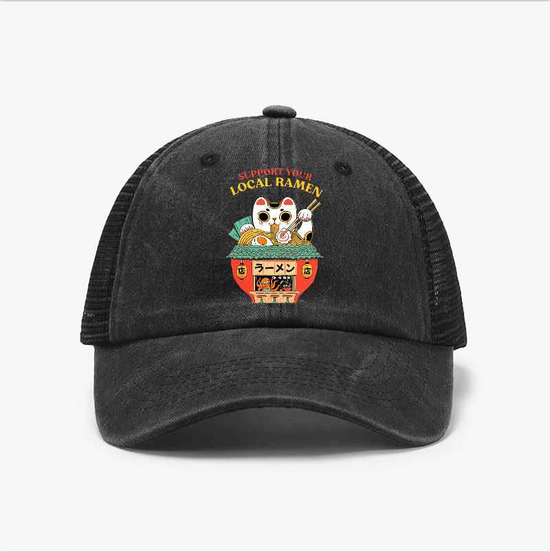 Ramen Cat Vintage Cotton Breathable Hat