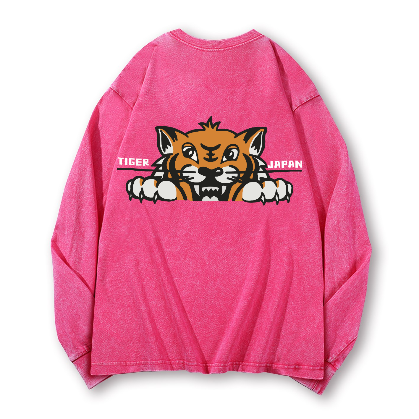 Japan Tiger Vintage Washed Cotton Back Art Long-sleeve T-shirt