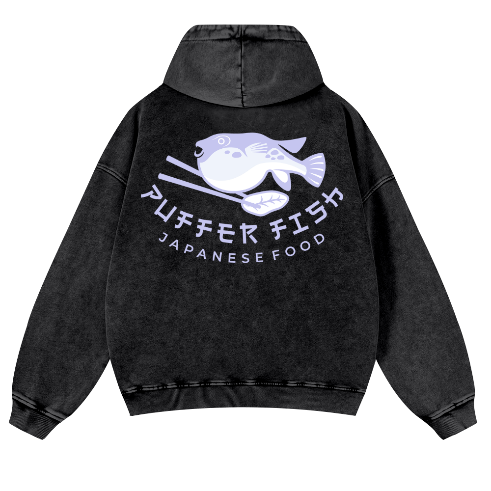 Pufferfish Vintage Washed Cotton Back Art Hoodie