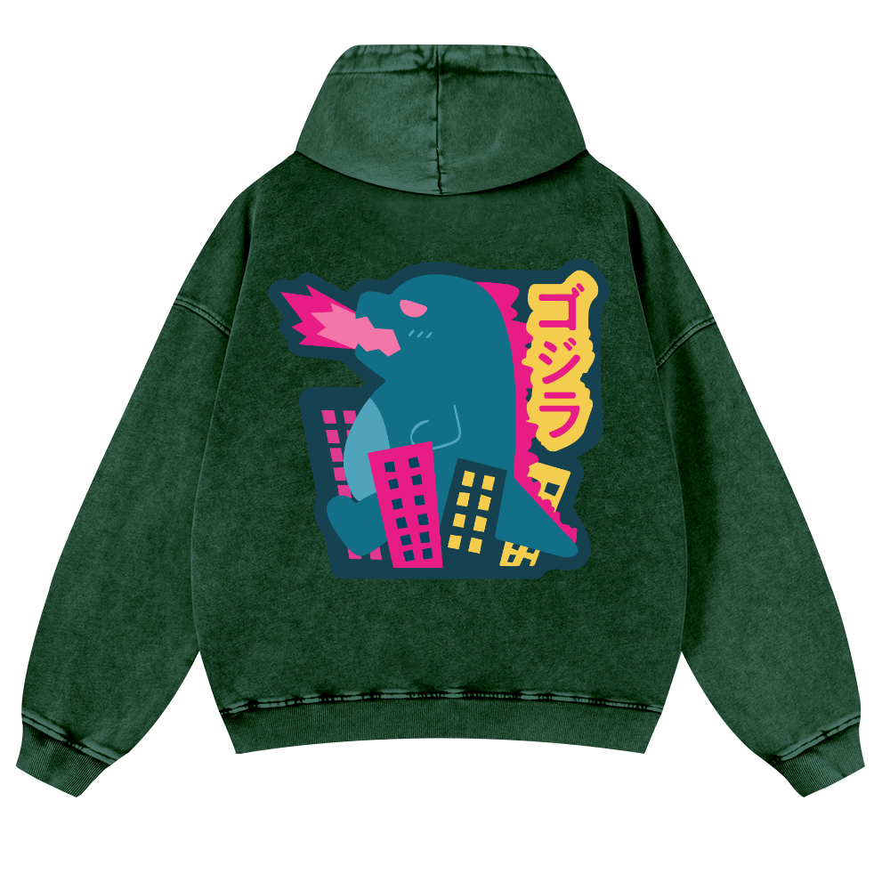 Kaiju Vintage Washed Cotton Back Art Hoodie