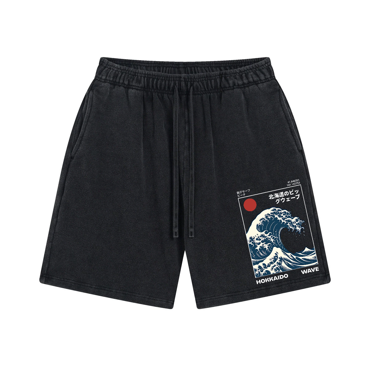 Hokkaido Wave Ukiyoe Vintage Pure Thick Cotton Shorts