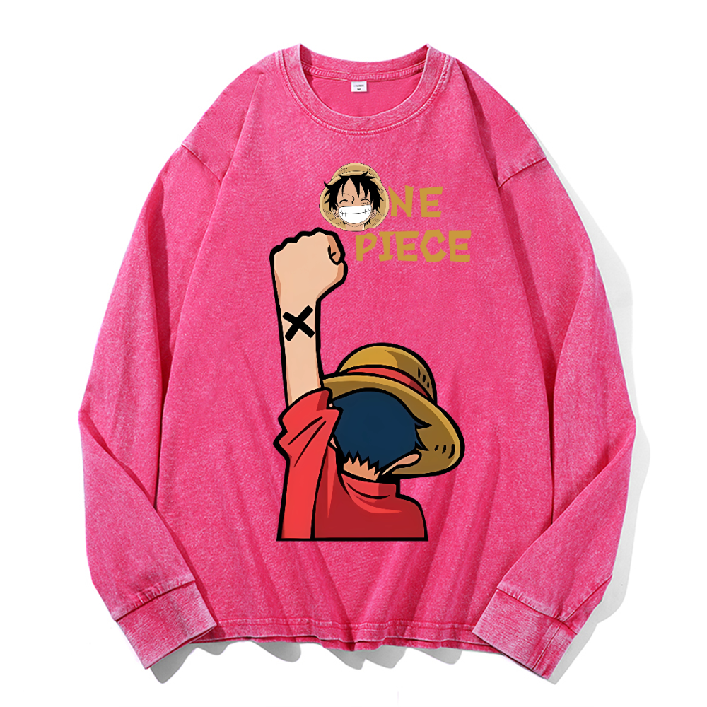 Vintage Cotton Wash Crewneck Long-Sleeve T-Shirt