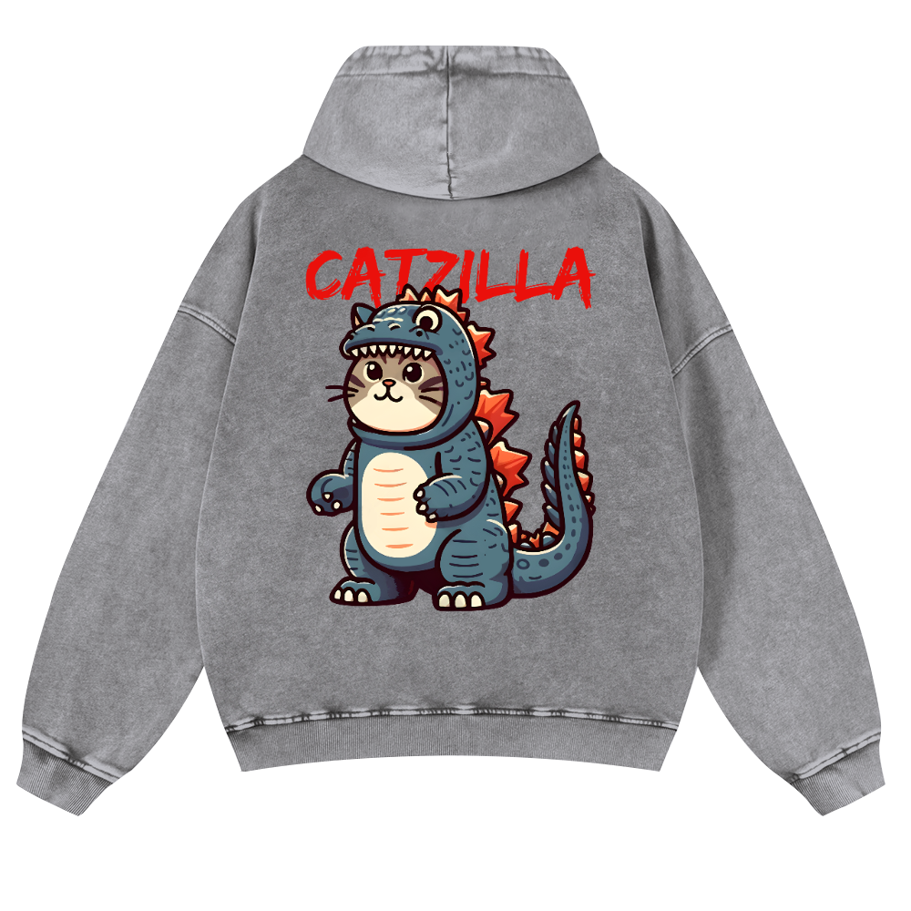 Cat Kaiju Catzilla Vintage Washed Cotton Back Art Hoodie