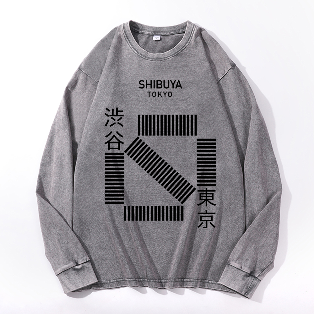 Vintage Cotton Wash Crewneck Long-Sleeve T-Shirt