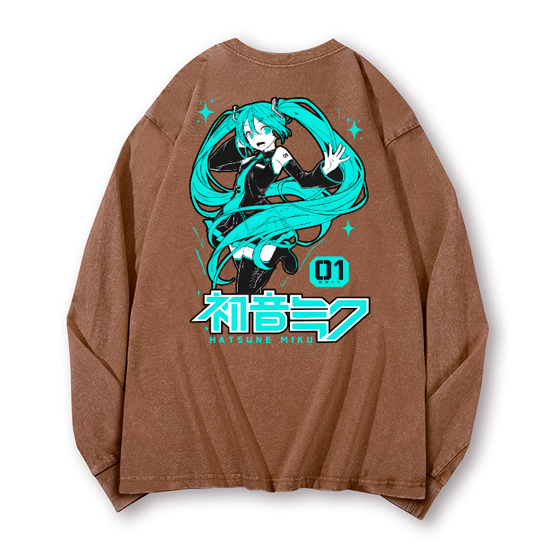 Hatsune Miku Vintage Washed Cotton Back Art Long-sleeve T-shirt