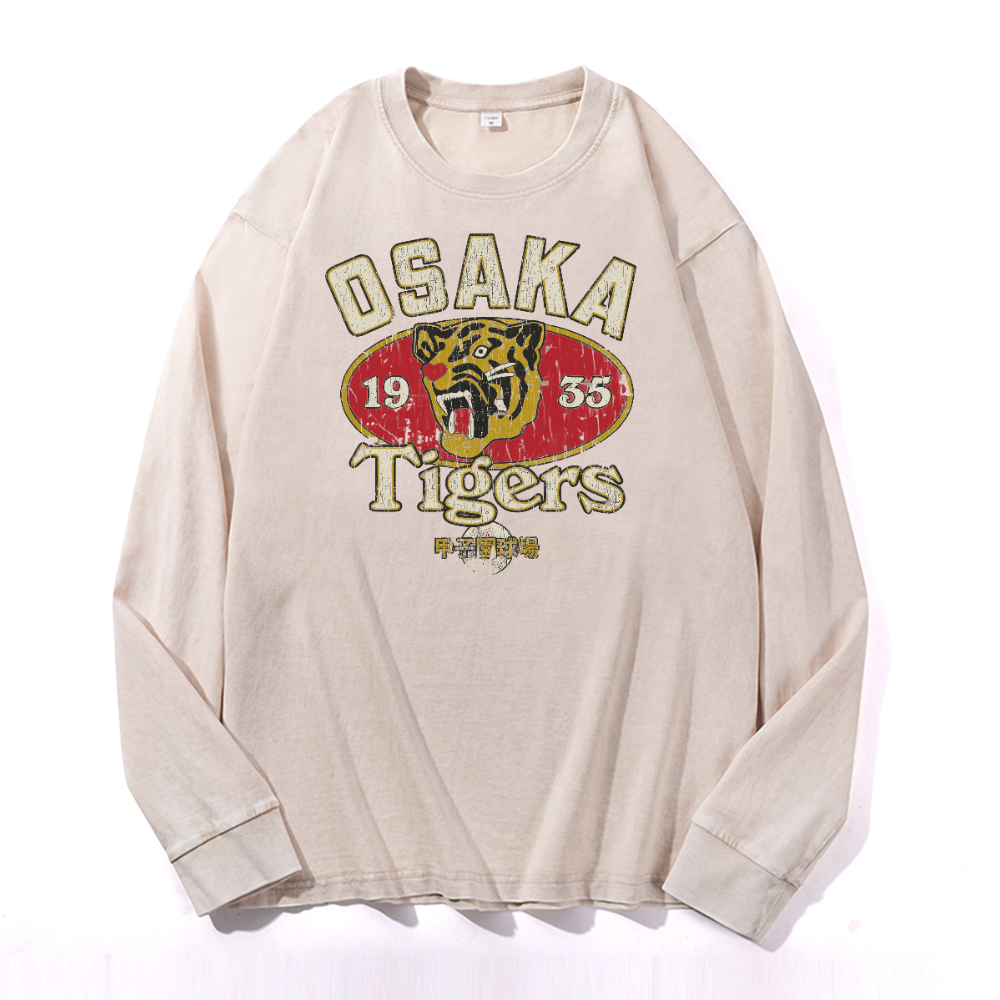 Osaka Tigers Vintage Cotton Wash Crewneck Long-Sleeve T-Shirt