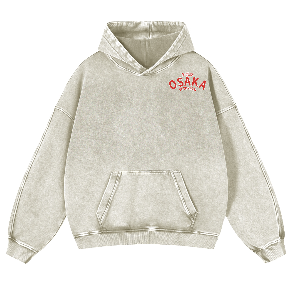 Osaka Dotonbori Drunken Octopus Vintage Washed Cotton Back Art Hoodie