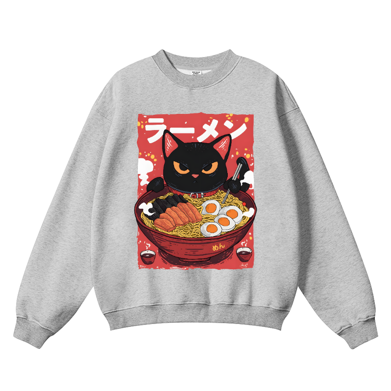 Ramen Cat Vintage Cotton Blend Crewneck Sweatshirt