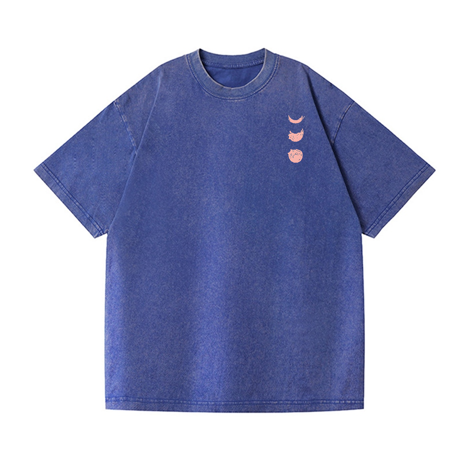 Cat Mount Fuji Vintage Wash Japanese Design Back Art T-Shirt