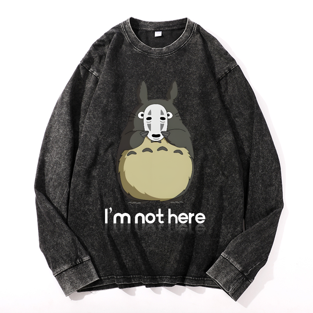 Ghibli Totoro No Face kaonashi Vintage Cotton Wash Long-sleeve T-shirt
