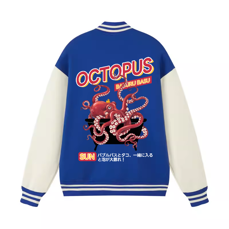 Bubble Bath Octopus Vintage Cotton Varsity Jacket