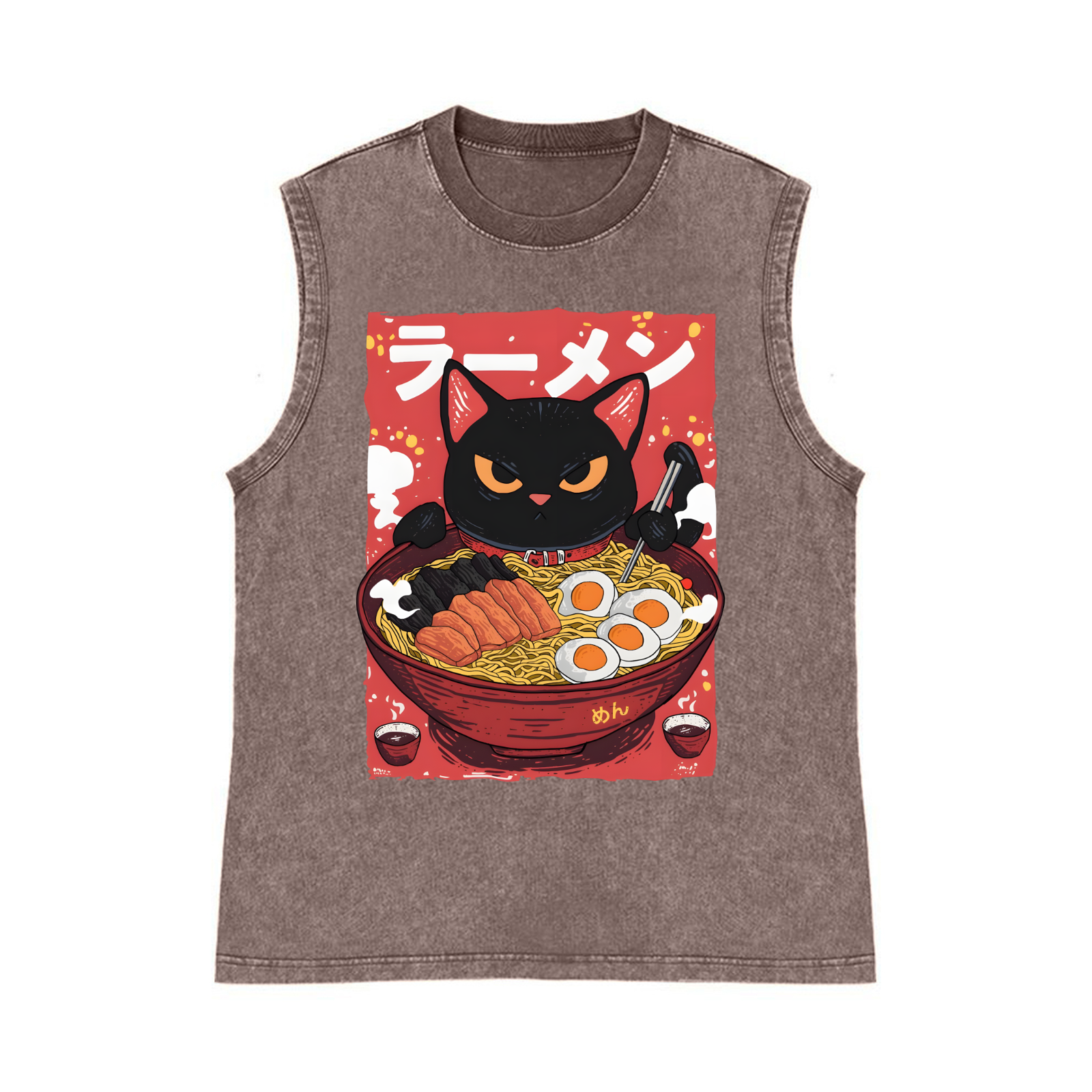 Ramen Cat Pure Cotton Wash-Dyed Sleeveless Tank Top
