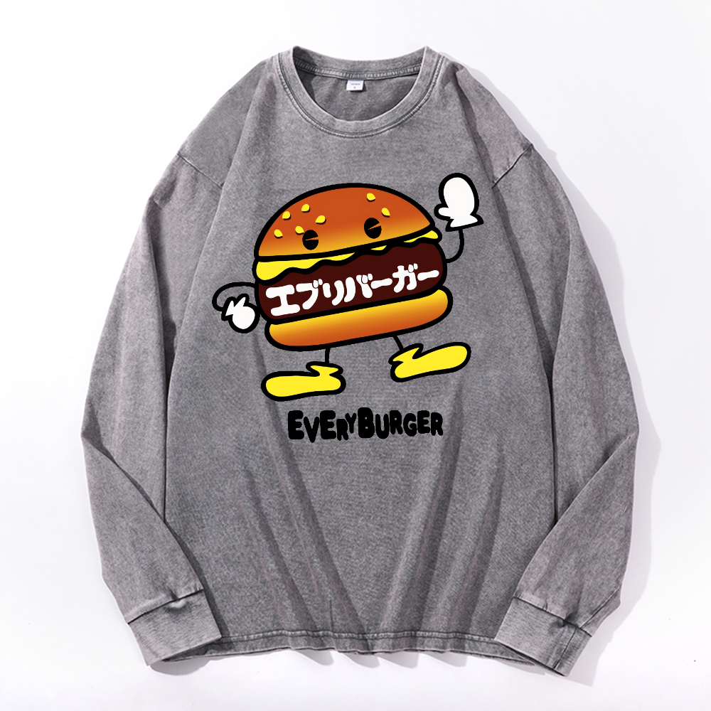 Burger Vintage Cotton Wash Crewneck Long-Sleeve T-Shirt