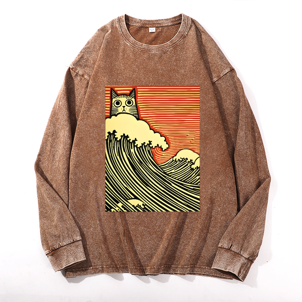 Vintage Cotton Wash Crewneck Long-Sleeve T-Shirt