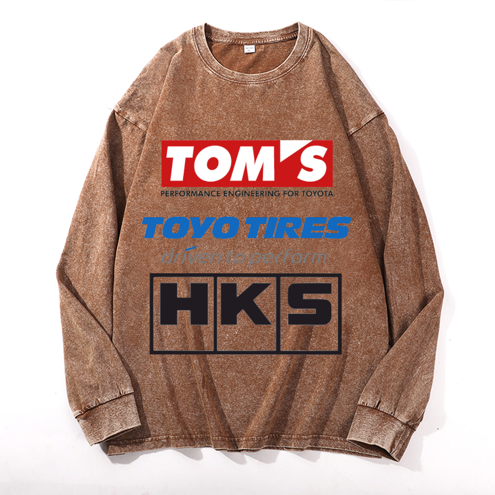 Tom's, Toyo Tires, HKS Vintage Cotton Wash Crewneck Long-Sleeve T-Shirt