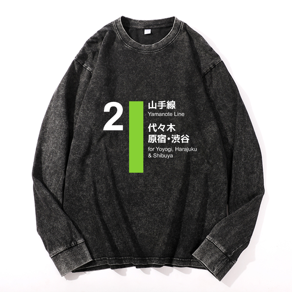 Vintage Cotton Wash Crewneck Long-Sleeve T-Shirt