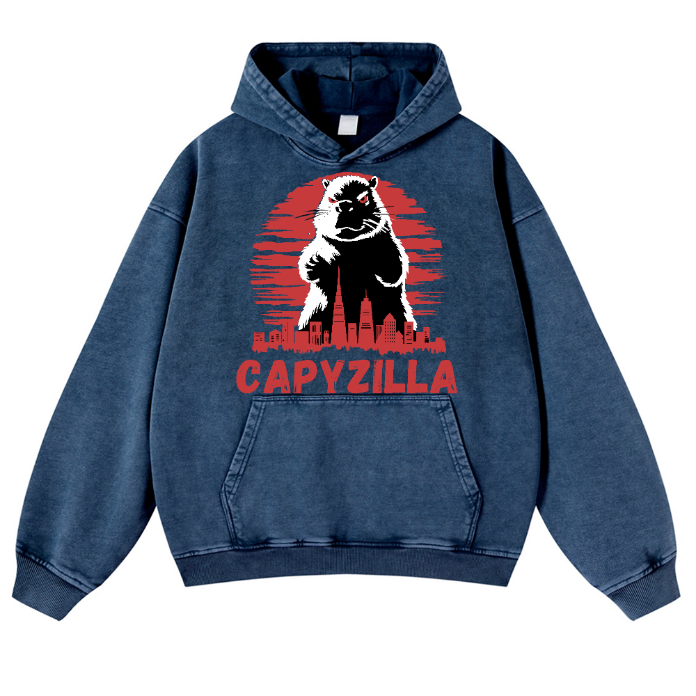 Capybara Kaiju Capyzilla Vintage Washed Thick Cotton Hoodie