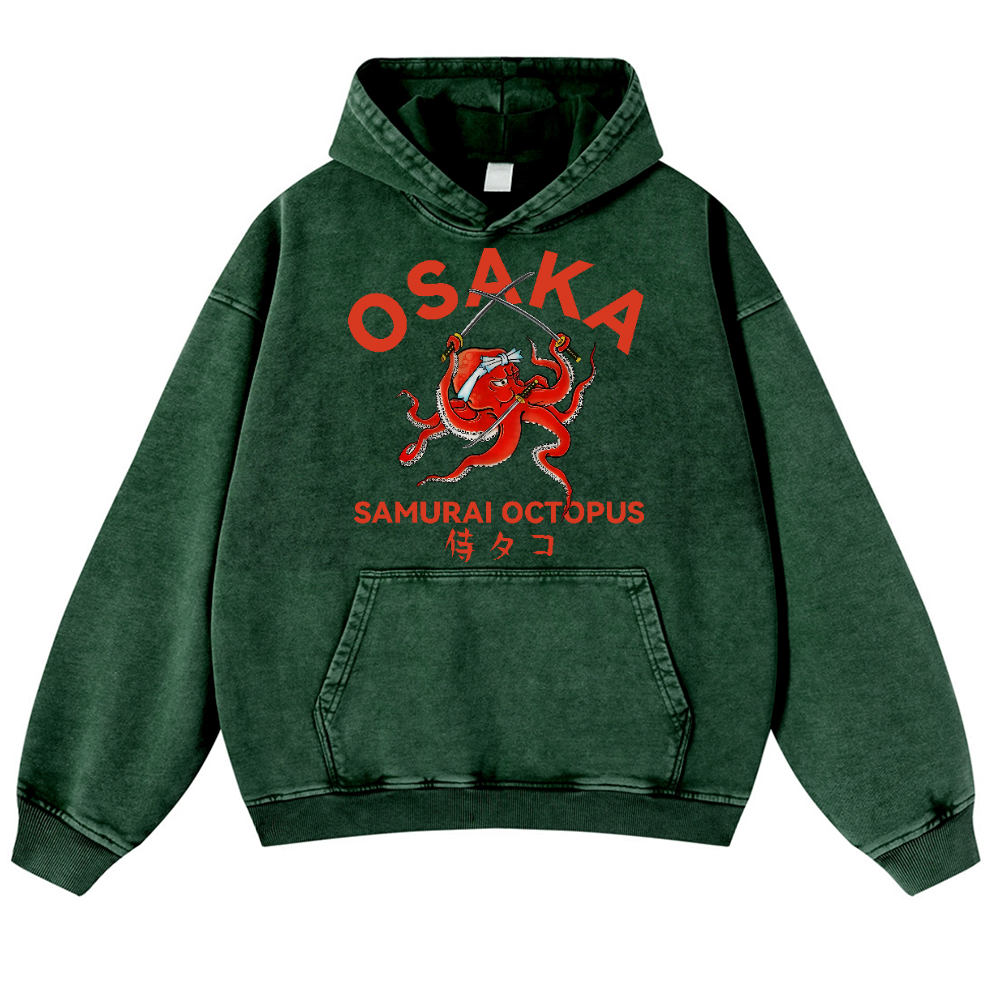 Samurai Octopus Vintage Washed Thick Cotton Hoodie