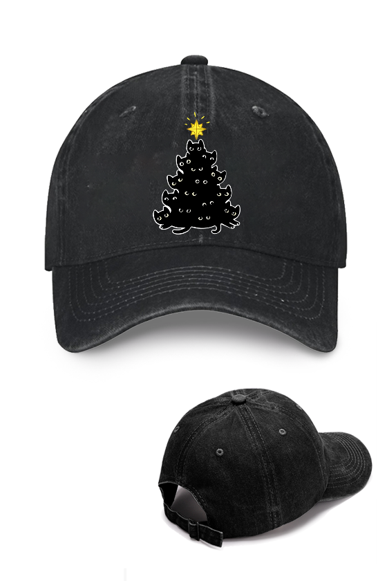 Christmas Tree Cat Vintage Cotton Cap