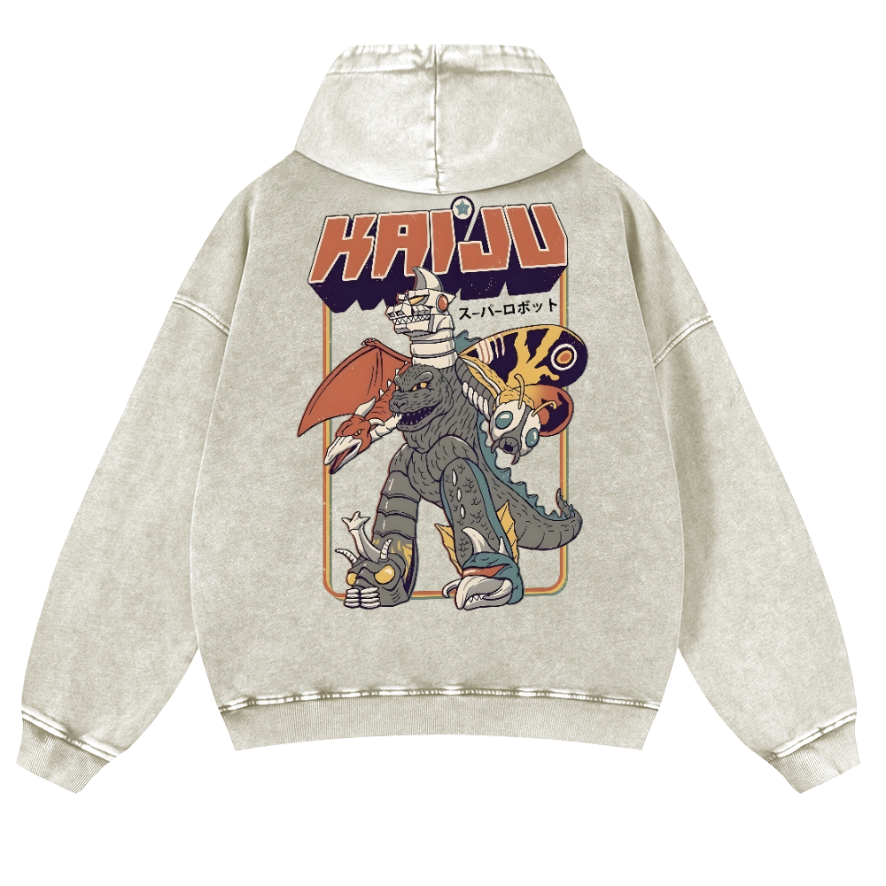 Kaiju Monster Vintage Washed Cotton Back Art Hoodie
