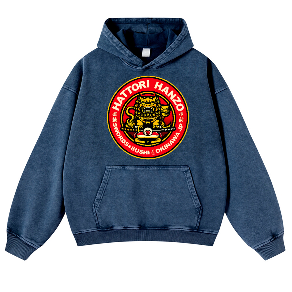 Hattori Hanzo Komainu Okinawa Japan Vintage Washed Thick Cotton Hoodie