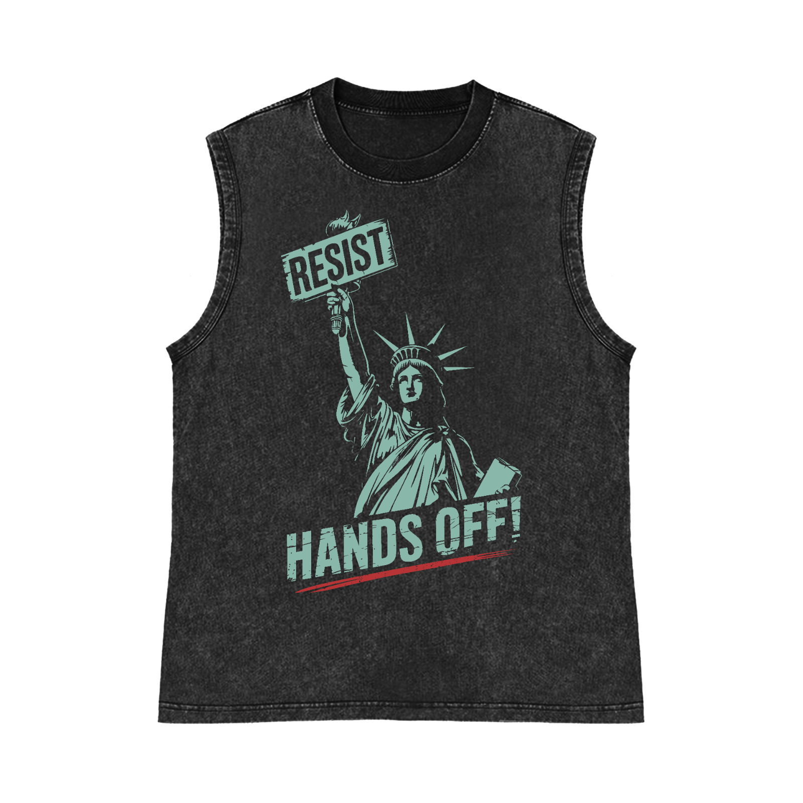 Hands Off Lady Liberty Pure Cotton Wash-Dyed Sleeveless Tank Top